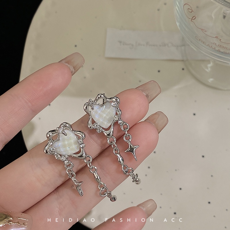 Anting Tusuk Silver Hati Bintang Pribadi Rumbai Earings Untuk Perhiasan Aksesoris Wanita