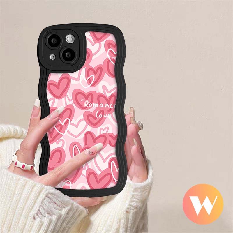 Casing Cinta Hati Pasangan Romantis Redmi Note11 9 10s 9s 11Pro 8 10 11s 10Pro Max Redmi 9C NFC 10A A1+10 9T 9A 10C 9 A1 POCO M3 X3 NFC Pro Mi 11T Pro Wavy Edge Soft Tpu Sarung