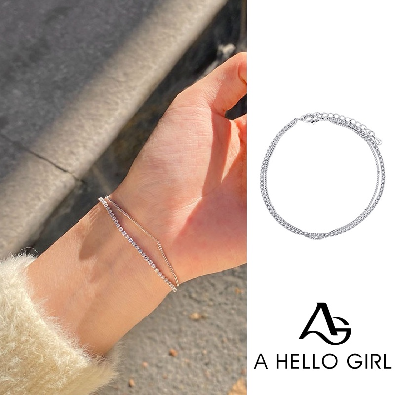 Gelang Model Lapis Ganda Bahan Alloy Aksen Berlian Gaya Korea Untuk Wanita
