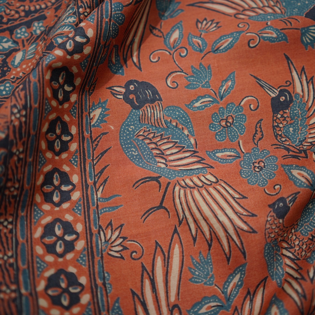 KAIN BATIK KATUN Premium Motif Burung Warna Orange Oranye Oren 723457 Cap 72 Jarik Jarit Samping Kebat Panjang Batik Katun Modern Premium Bahan Seragam Batik Pernikahan Kantor Keluarga Murah Kamen Jadi Batik Bali Lembaran