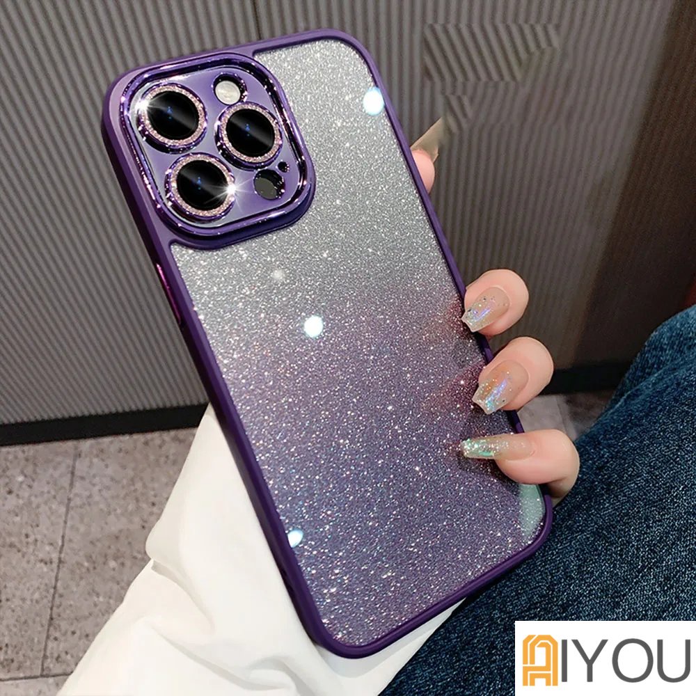 Luxury Armor Glitter Diamond Transparan Glitter Hard Case Untuk iPhone 14 Pro Max13 12 11 Plating Penutup Perlindungan Lensa Kamera