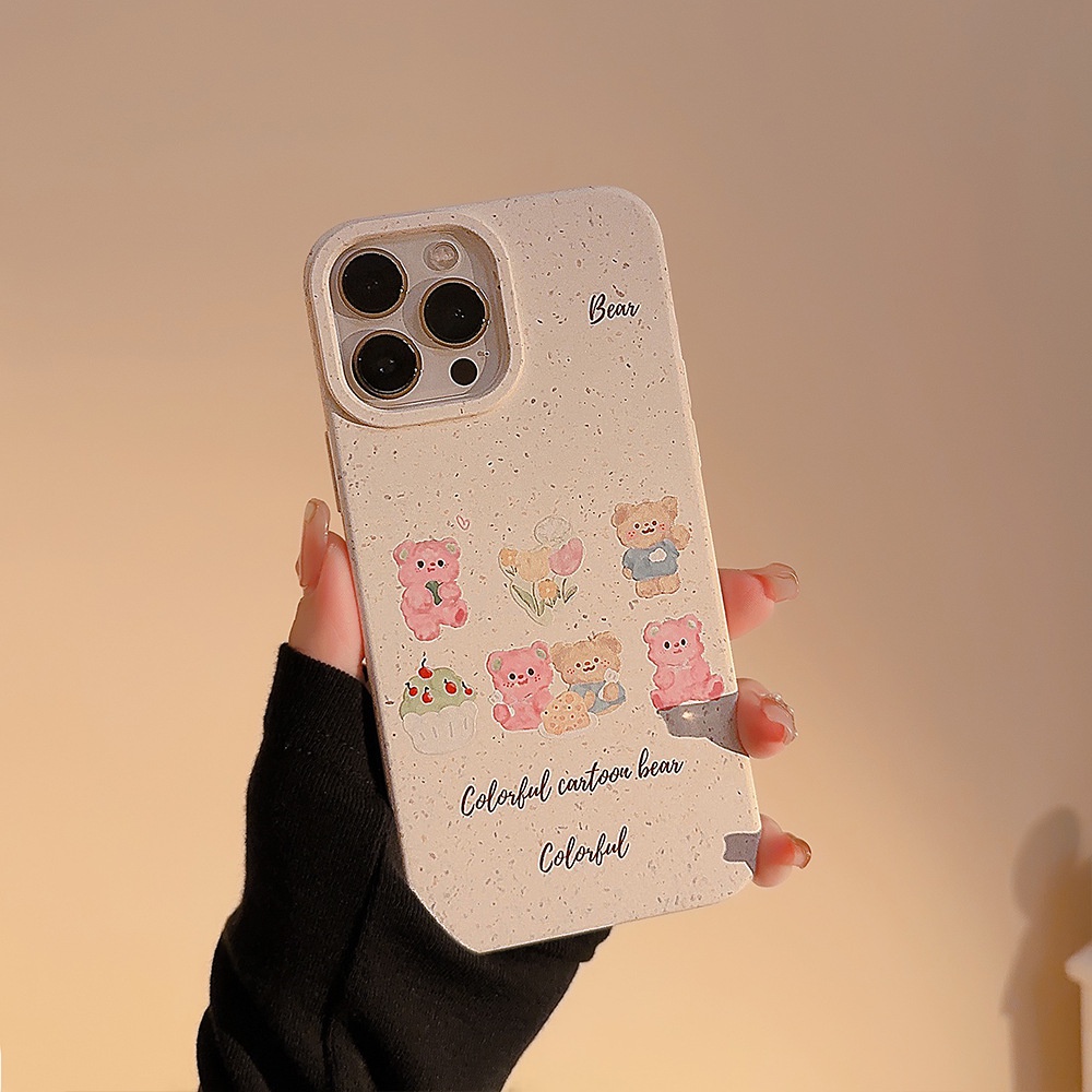 Ins Lucu Beruang Keju Kartun Kerang Keras Film Fotografi Case Untuk Iphone SE 2020 7 /8 Plus 14x XR XM 11 12 MINI 13 PRO MAX Casing Cover Pelindung AT0134