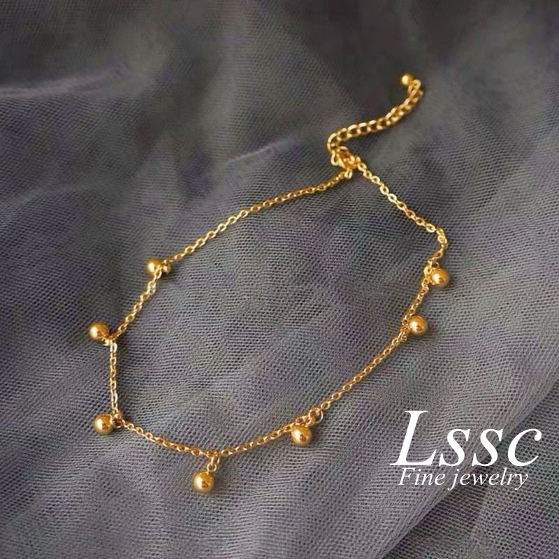 Gelang Kaki Titanium Wanita Anti Karat Bola Emas 18K Keberuntungan Cantik Korea Terbaru 2023 Aksesoris Perhiasan