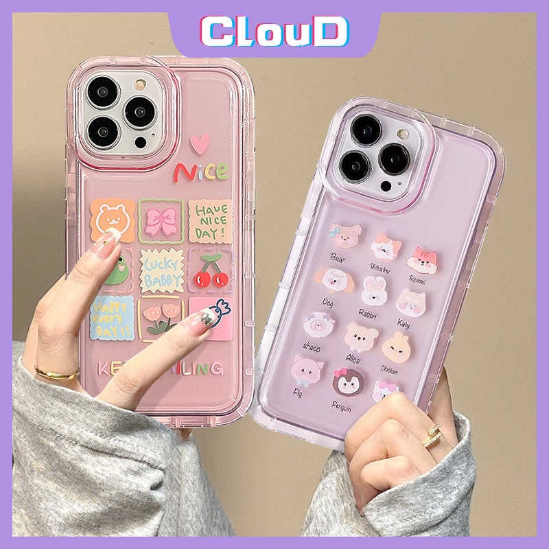 Kawaii Kartun Hewan Ponsel Case Kompatibel Untuk IPhone 7Plus 11 14 13 12 Pro MAX 6 7 8 6S Plus XR X XS MAX SE 2020 INS Permen Ceri Beruang Lucu Kodok Shockproof Airbag Lembut Tpu Cover