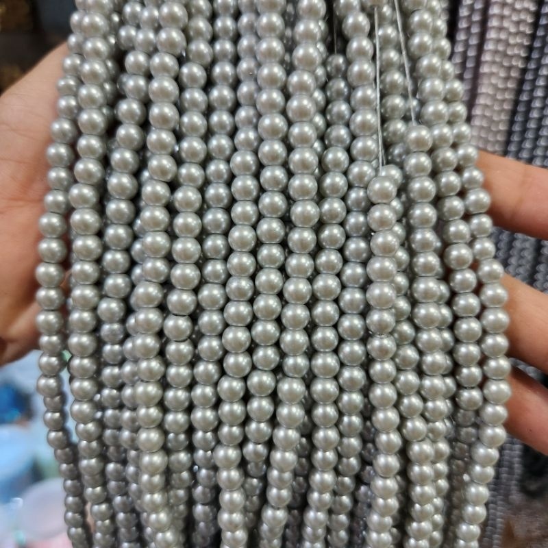 MUTIARA BERAT 4mm seri ABU ABU MUTIARA SINTETIS BERAT mutiara jahit per KALUNG