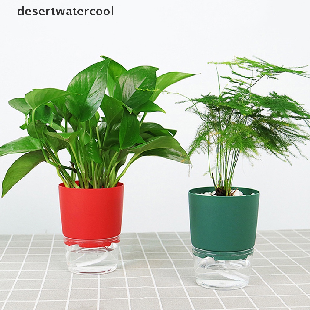 Deid 1Pc Pot Tanaman Self Watering Plastik Bening Double-Layer Penyimpanan Air Pot Bunga Martijn