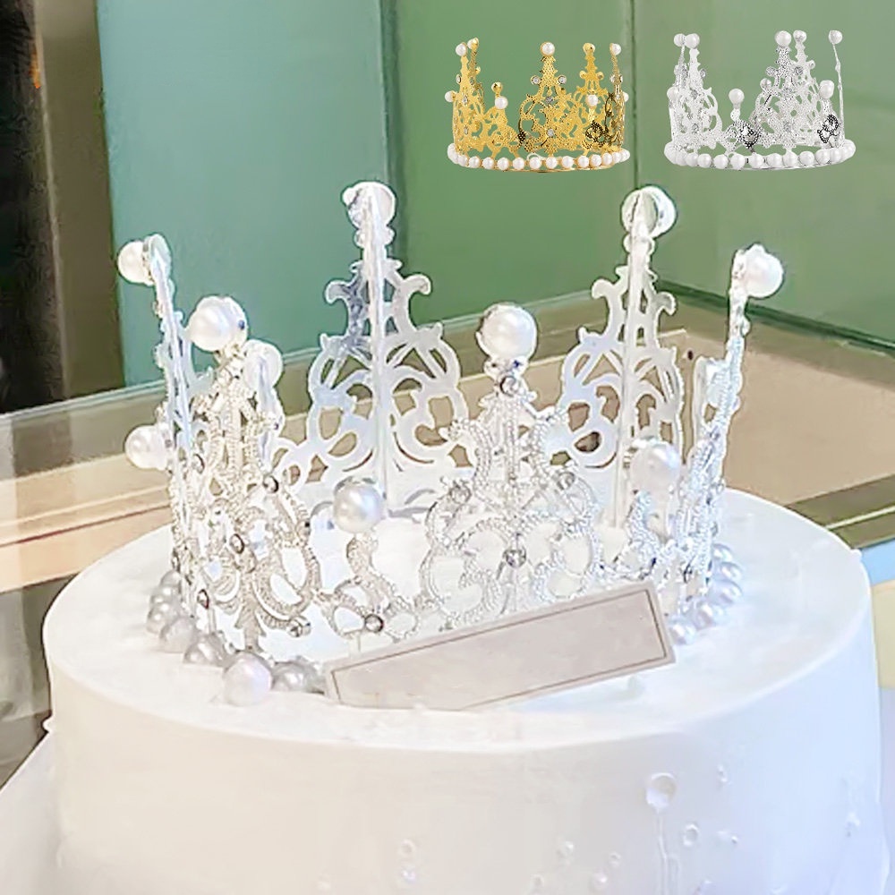 [Unggulan] Mini Mutiara Mahkota Dessert Topper Gadis Putri Aksesoris Rambut Kue Mewah Ornamen Coklat Bling Zirkon Mahkota Hiasan Kepala Ulang Tahun Pernikahan Pesta Dekorasi Perlengkapan