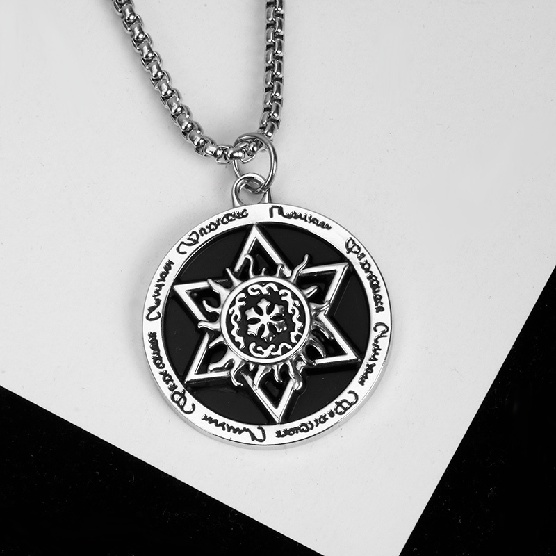 Eropa Amerika Unik Retro Disc Hexagram Fashion Panjang Liontin Hip Hop Kalung