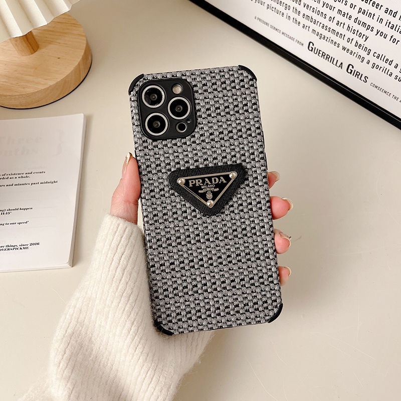 Luxury Cloth Fabric Soft Case for IPhone 13 14 Pro Max 14 Plus 14Pro Max Girls Womens TOTE Beach Bag Pink Lattice Prad