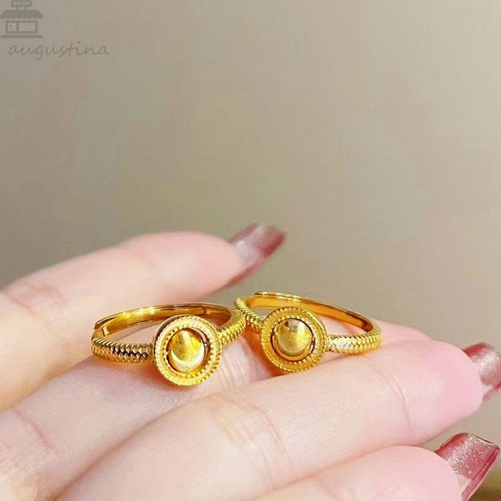 Agustina Kalung Manik Emas Temperamen Indah Sederhana Terbuka Cincin Klavikula Rantai Manik Liontin Tembaga Vietnam Pasir Emas Manik Keberuntungan Gaya Korea Kalung