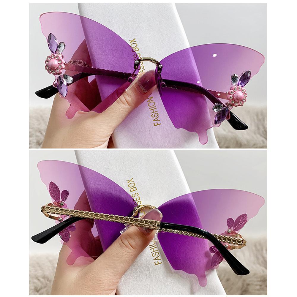 R-flower Kristal Kupu-Kupu Kacamata Hitam Lucu Streetwear Eyewear Diamond Glasses