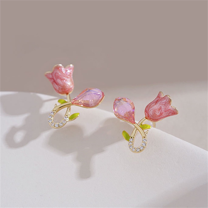 Manis Lucu Bunga Pink Tulip Niche Desain Anting Indah