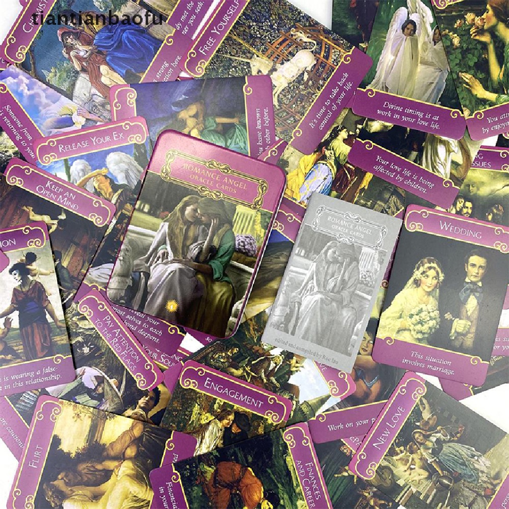 [tiantianbaofu] Kotak Besi Romance Angels Oracle Card Tarot Party Board Game Ramalan w/Butik Manual