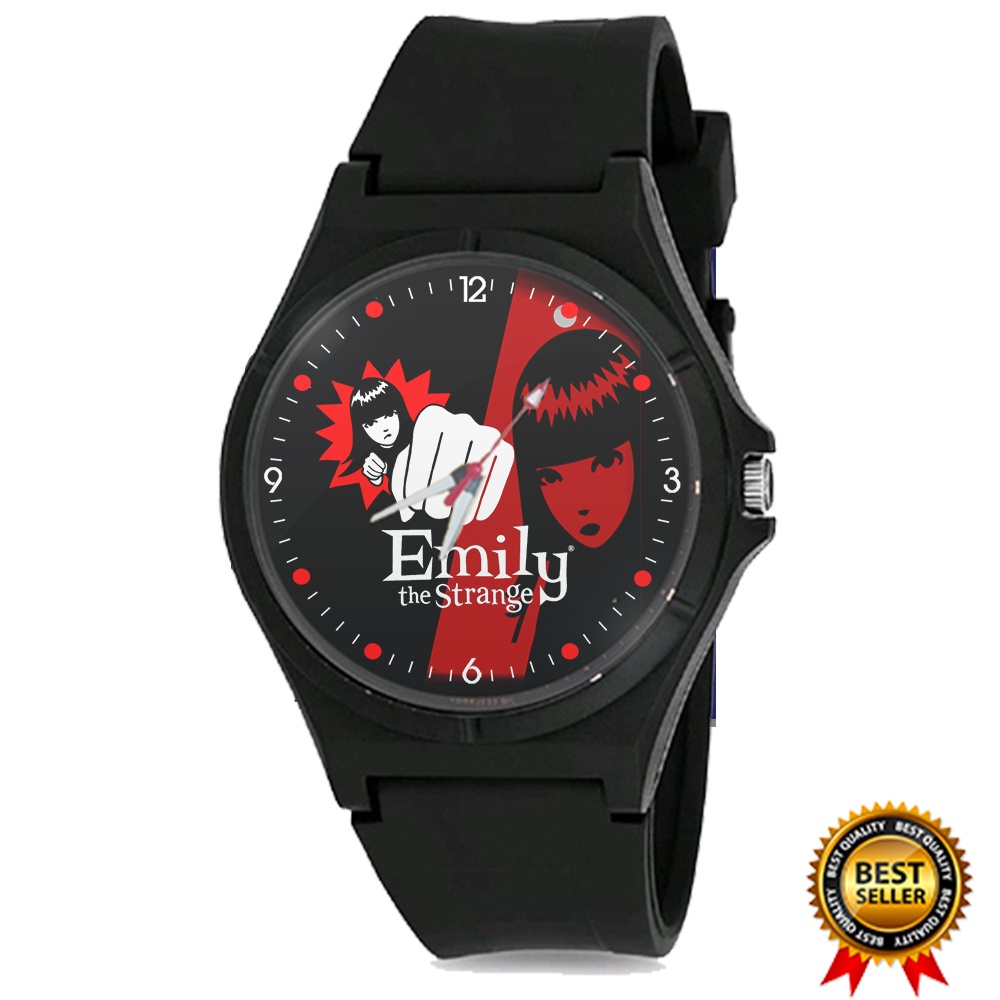 Jam Tangan EMILY THE STRANGE Pria Wanita Hitam Keren Terbaru  02