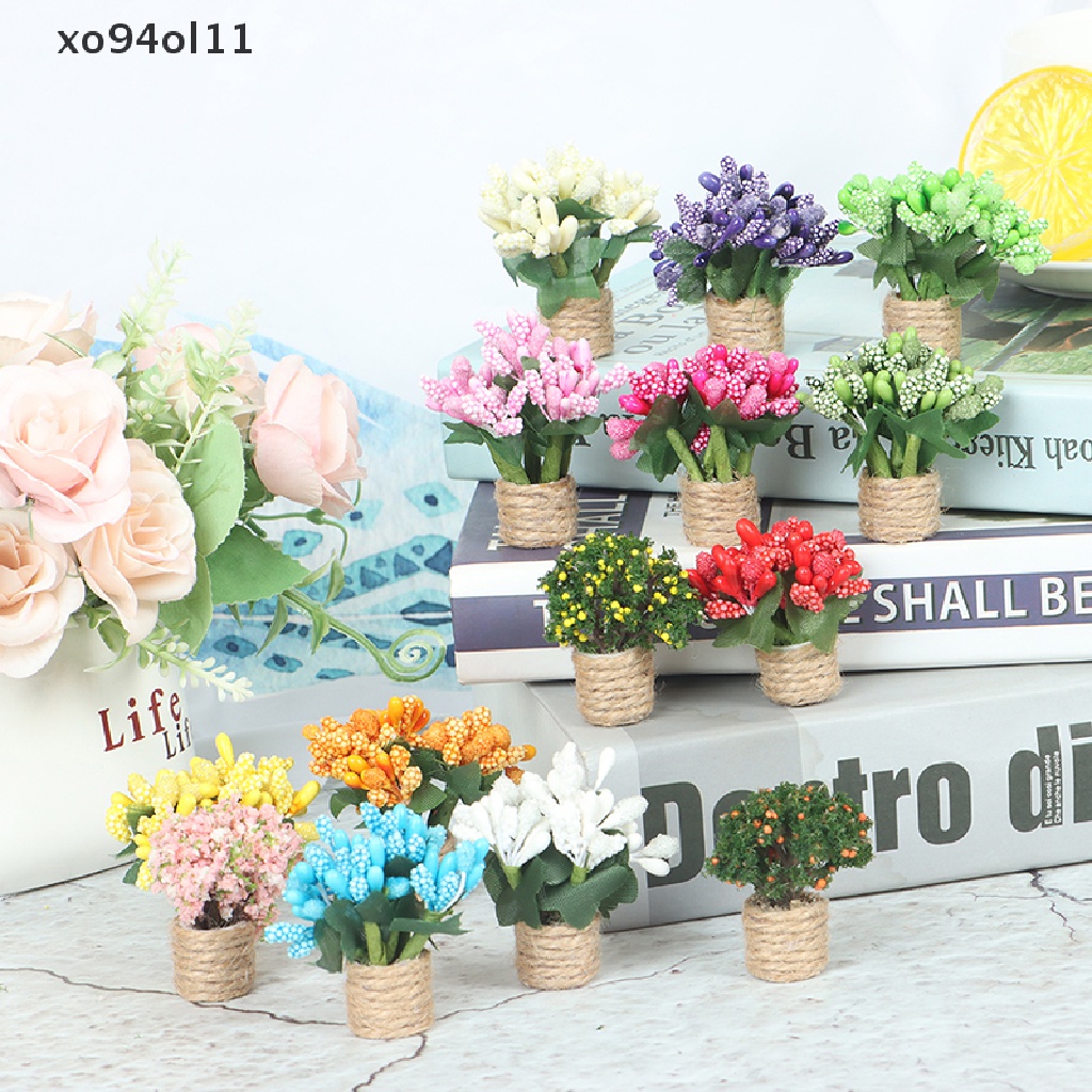 Xo 1: 12rumah Boneka Pohon Mini Pot Tanaman Hijau Simulasi Boneka Dekor OL