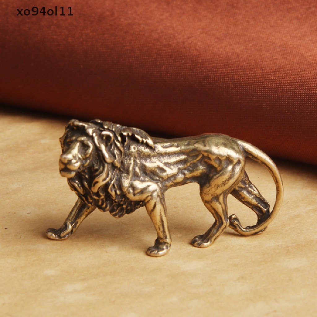 Xo Patung Miniatur Majestic Lion King Tembaga Murni Dekorasi Meja Craft OL