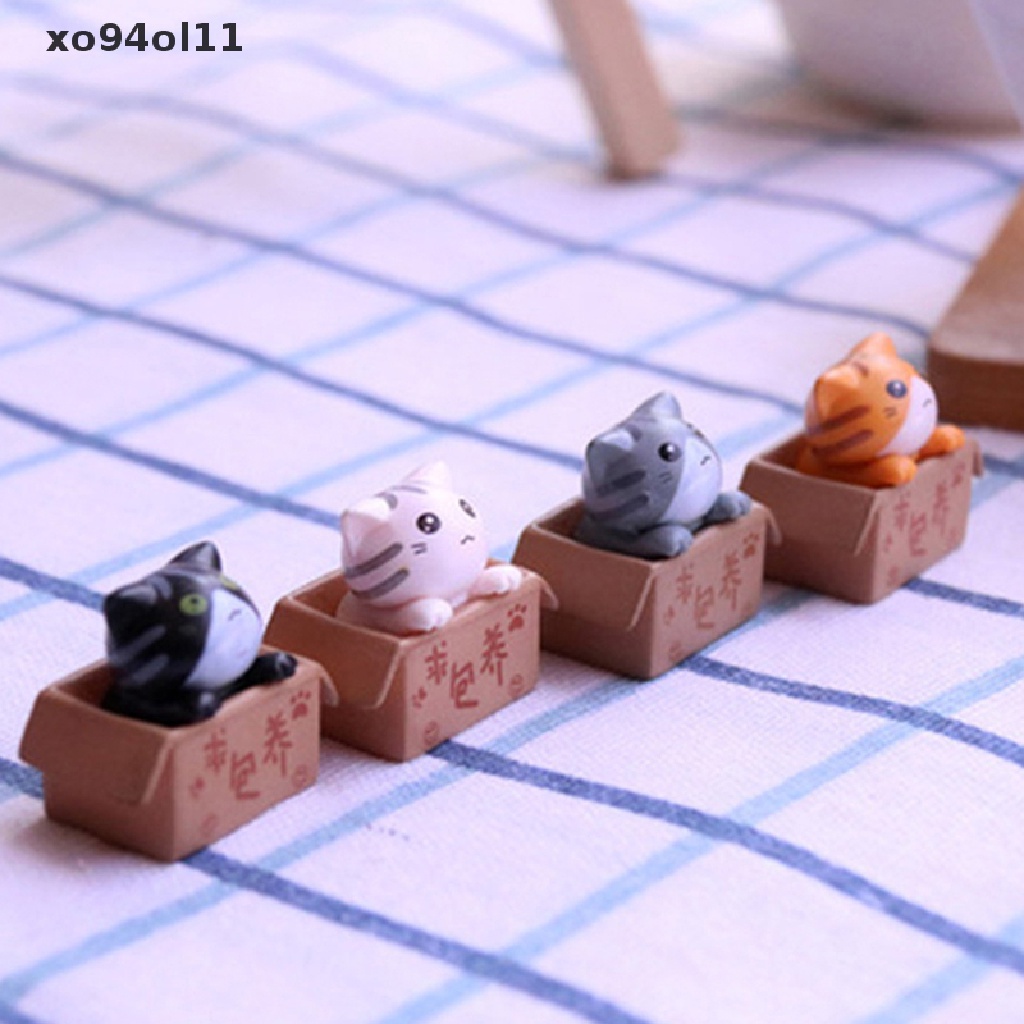 Xo 4pcs Kawaii Ornamen Kucing Mini Taman Kitten Patung Hadiah Untuk Anak Anak Bayi OL