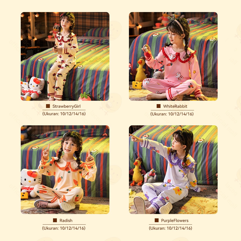 Lacoo Piyama setelan anak perempuan Baju tidur anak cewek lucu lengan panjang celana panjang