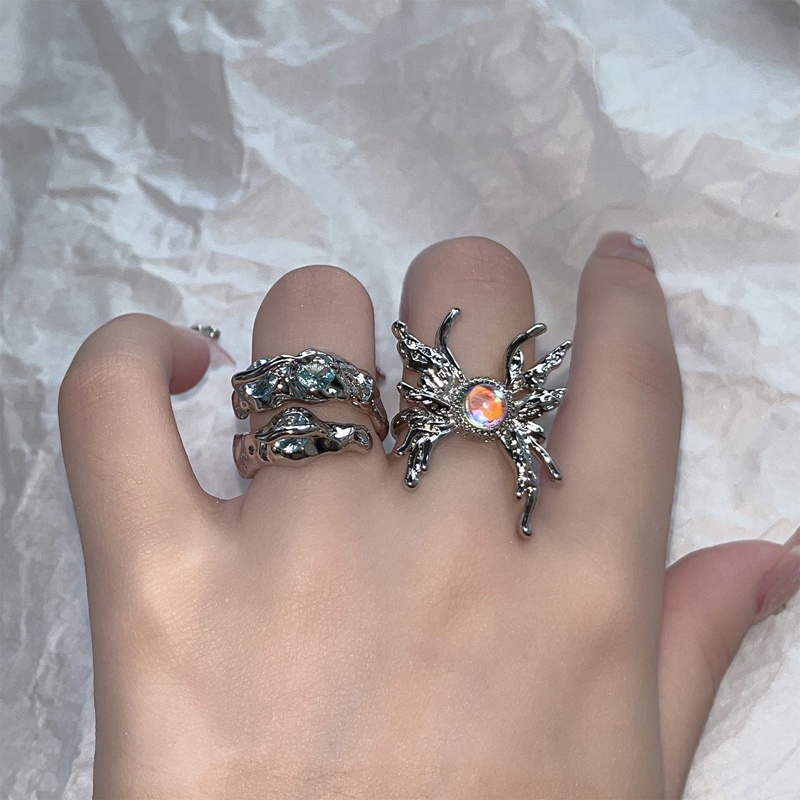 Mode Baru Manis Keren Cair Kupu-Kupu Lava Rings Wanita Hip Hop Temperamen Biru Opal Berlian Imitasi Tidak Teratur Cincin Gadis Perhiasan