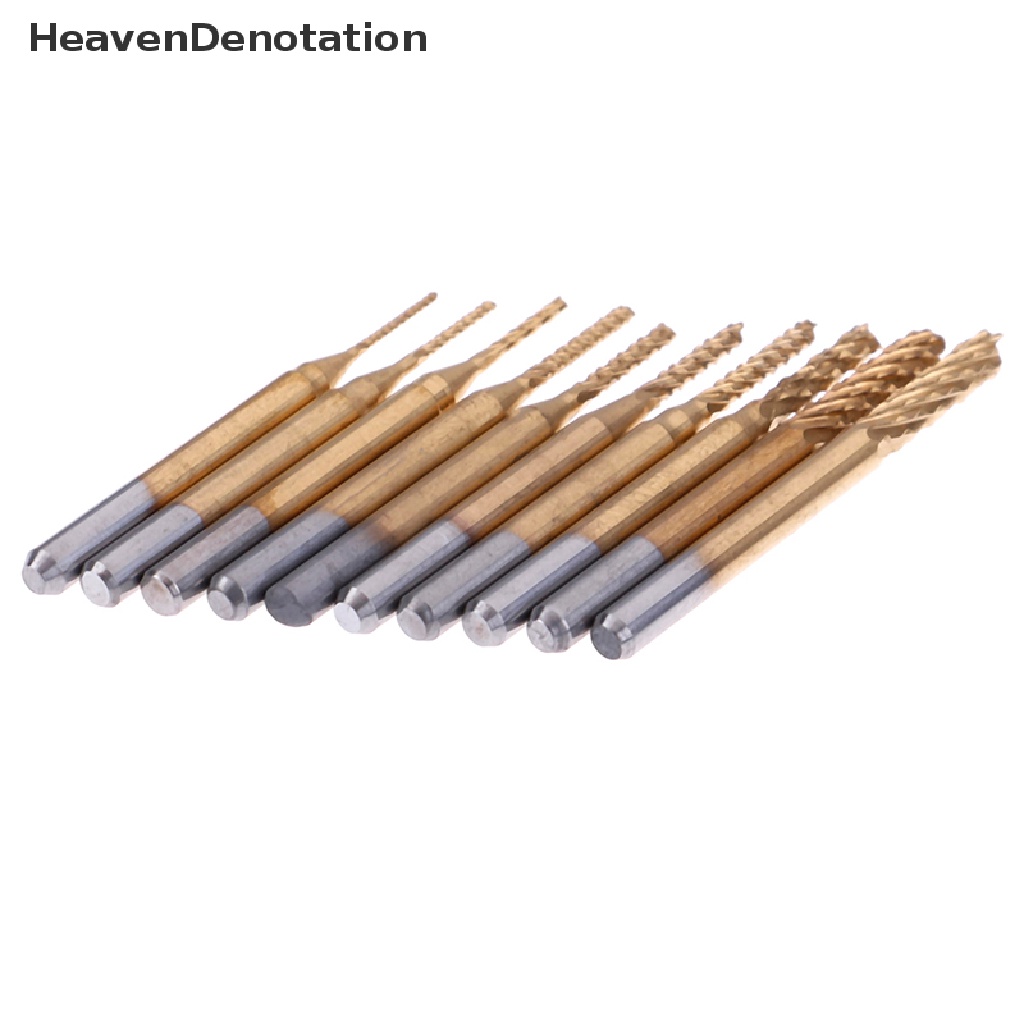 [HeavenDenotation] 10x1 /8 ''0.8-3.175mm Mata Bor PCB Set Engraving Cutter Rotary CNC End Mill HDV