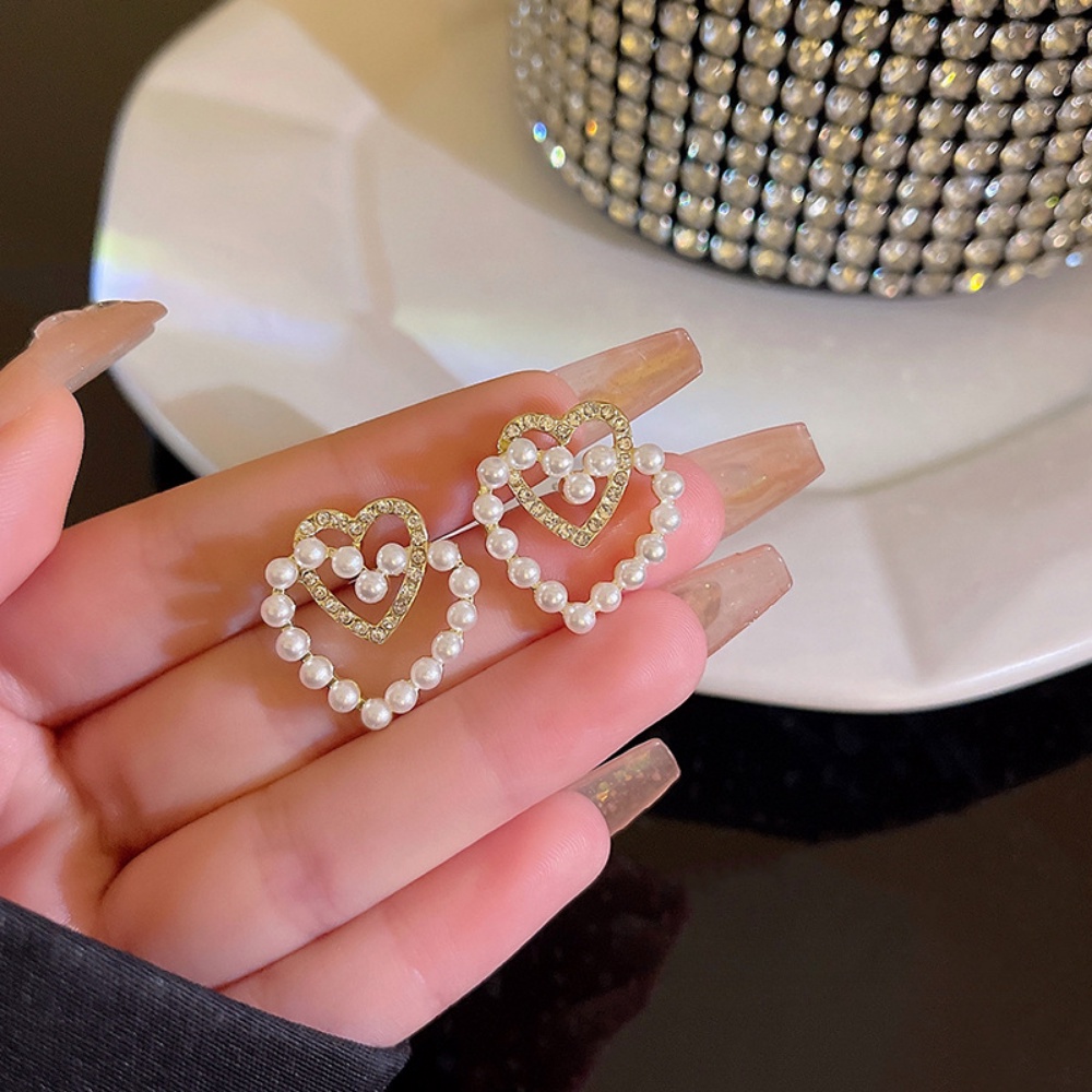 Deartiara Korea Fashion Retro Cinta Ganda Anting Mutiara Imitasi INS Gaya Kecil Anting Serbaguna Perempuan