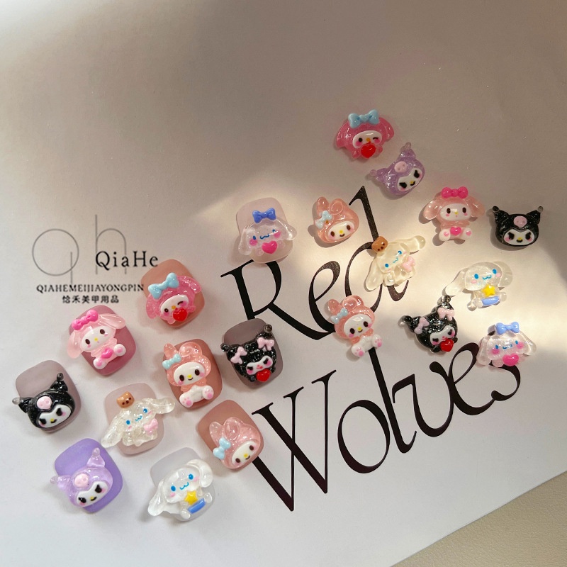 [Harga Grosir] [Unggulan]1Per6 /10Pcs Sanrio Nail Craft Decration DIY Aksesoris Tiga Dimensi Kartun Nail Art Dilepas Stiker Kuku Kartun Anime Perhiasan Ornamen