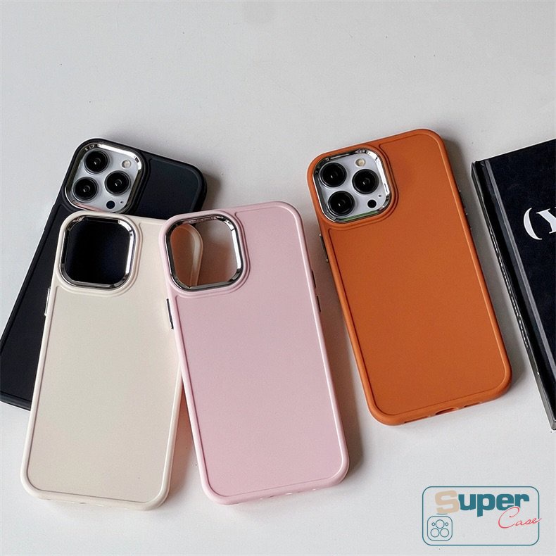 Casing Ponsel Warna Permen Macaron Simple Mewah Kompatibel Untuk iPhone XR 7plus 11 13 14 11 12 Pro MAX 8plus X XS MAX 7 8 Plus Warna Solid Plating Square Lembut Penuh Cover Pelindung
