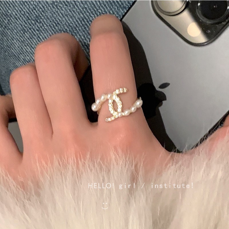 French Zircon Pearl Open Ring Edisi Korea Cincin Jari Telunjuk Rasa Canggih