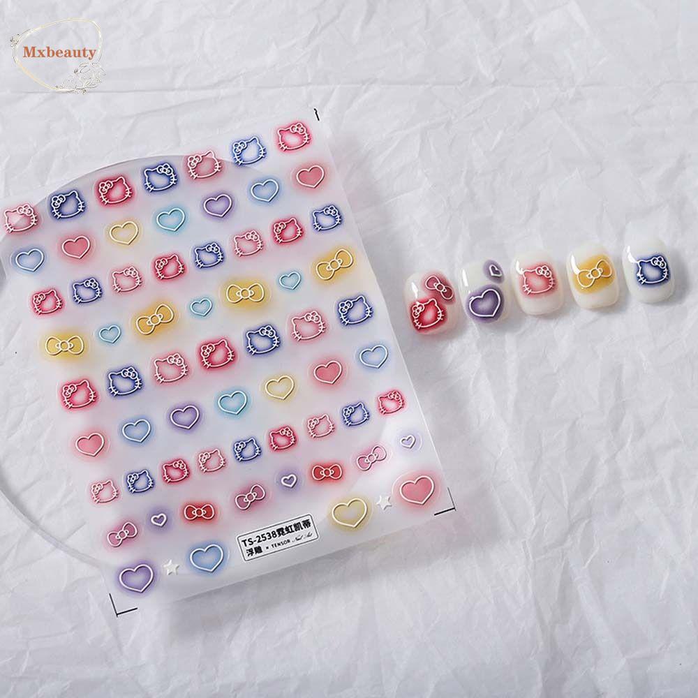 Mxbeauty Kartun Stiker Kuku Jepang Perekat Diri Kitty Kucing Buah Strawberry Peaches Dekorasi Kuku