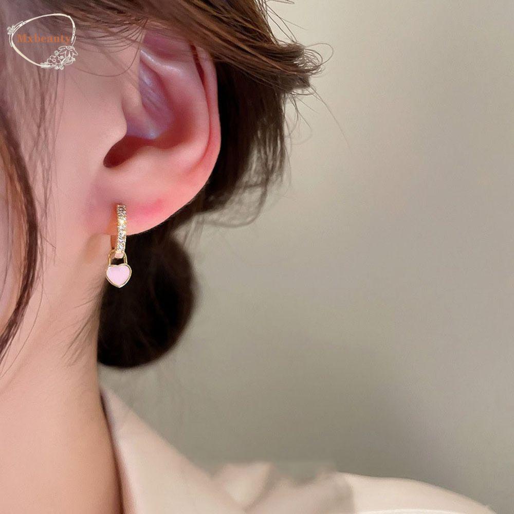 Mxbeauty Gesper Telinga Gadis Merah Muda Manis Perhiasan Perempuan Berlian Imitasi Anting Tindik Temperamen Wanita Earring