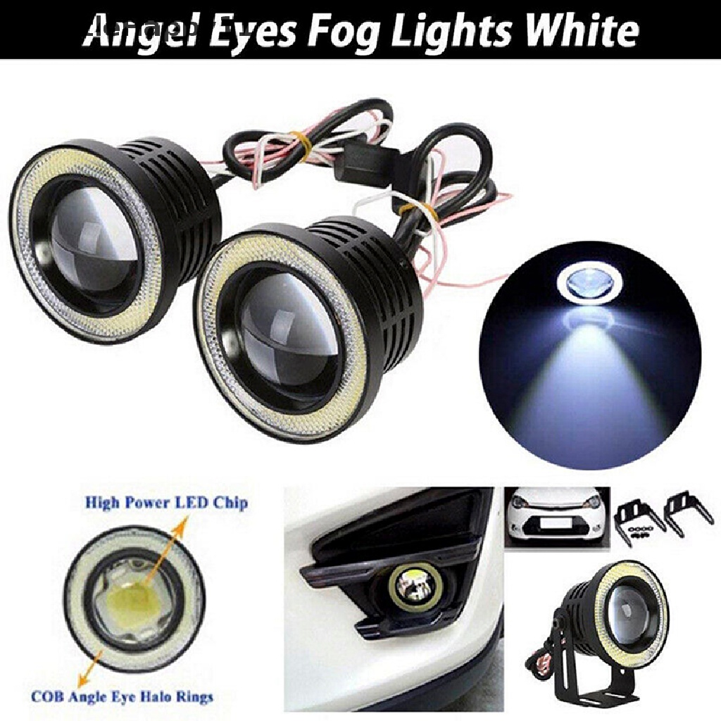 Gentlehappy 2.5 ''15W Mobil Putih COB LED Proyektor Angel Eyes Biru Ring DRL Fog Light Lamp id