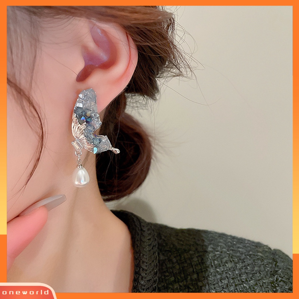 [EONE] 1pasang Anting Pejantan Mewah Pola Geometris Electroplating Pendant High Gloss Dekorasi Kilau Terang Fashion Shiny Butterfly Rhinestone Menjuntai Earrings Untuk Tanggal