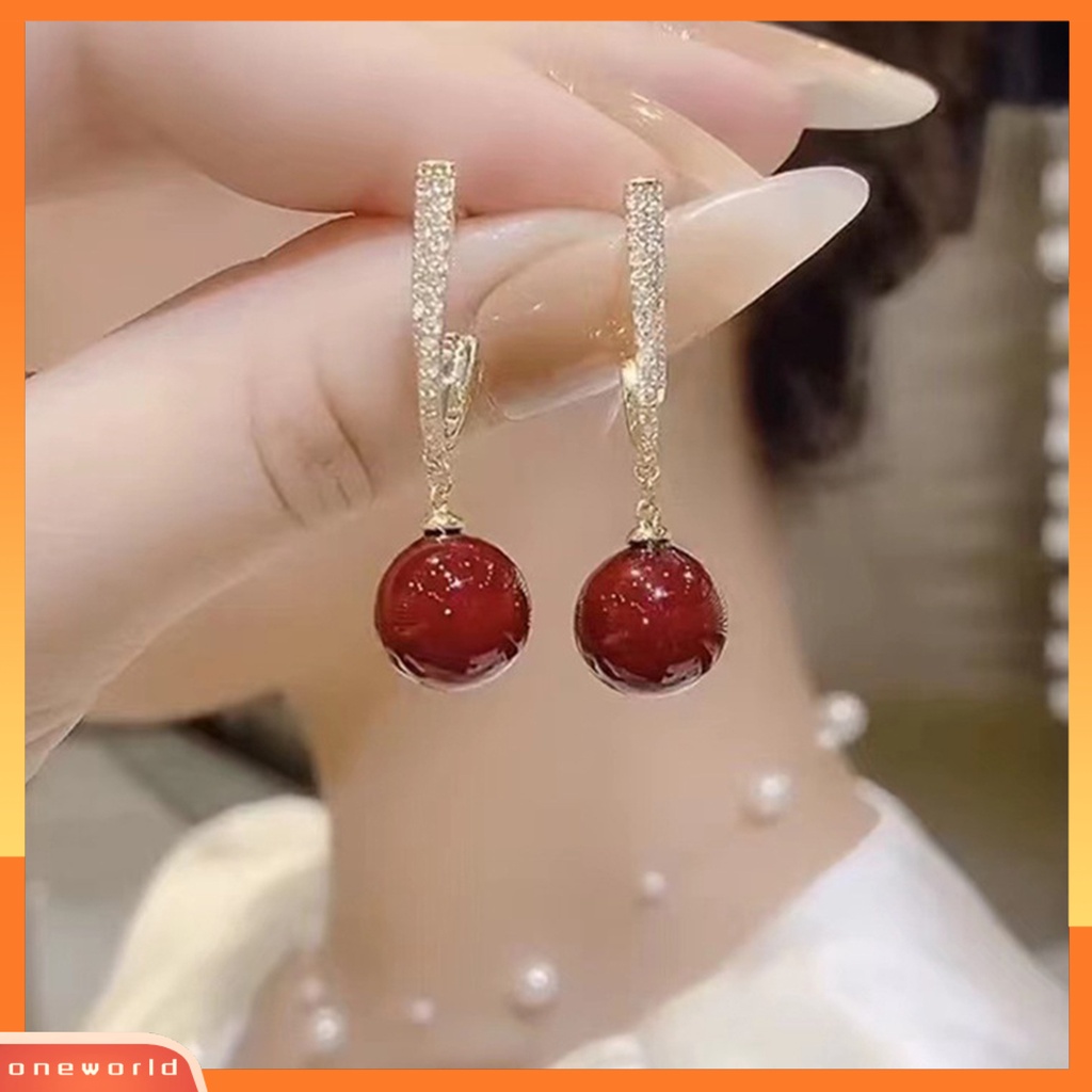 [EONE] 1pasang Anting Pejantan Geometris Vintage Berlian Imitasi Gaya Perancis Dekorasi Mewah Tahan Luntur Simulasi-Mutiara Bulat Wanita Menjuntai Anting-Anting Aksesoris Pakaian