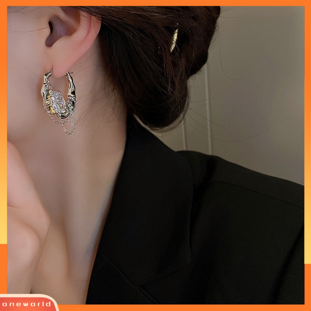 [EONE] 1pasang Wanita Anting Bersinar Berlian Imitasi Rantai Pesona Wanita Fashion Hoop Earrings Perhiasan Gadis Hadiah