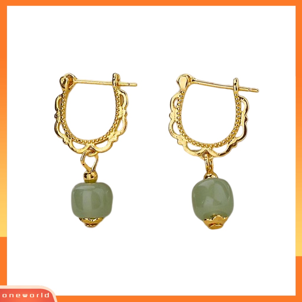 [EONE] 1pc Menjuntai Anting Gaya China Warna Emas Elegan Peri Hadiah Hypoallergenic Retro Faux Hetian Jade Drop Earring Perhiasan Aksesoris