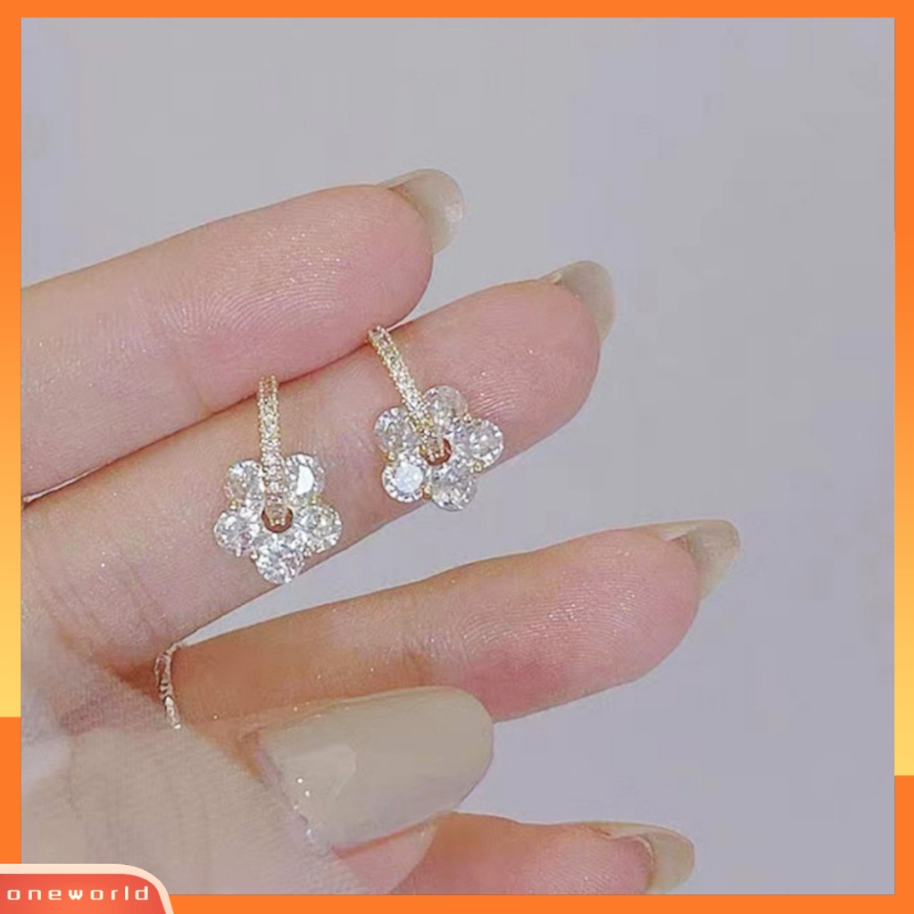 [EONE] 1pasang Anting Menjuntai Glitter Hiasan Telinga Mutiara Imitasi Gaya Perancis Temperamen Bunga Hias Berlian Imitasi Stud Earrings Untuk Pacaran