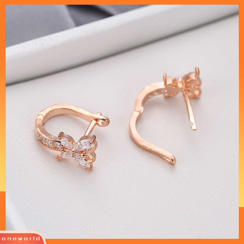 [EONE] 1pasang Anting Hoop Vintage Pendek Gaya Pastoral Shiny Cubic Zirconia Hias Hadiah Valentine Wanita Berbentuk Kupu-Kupu Menjuntai Anting Gadis Perhiasan