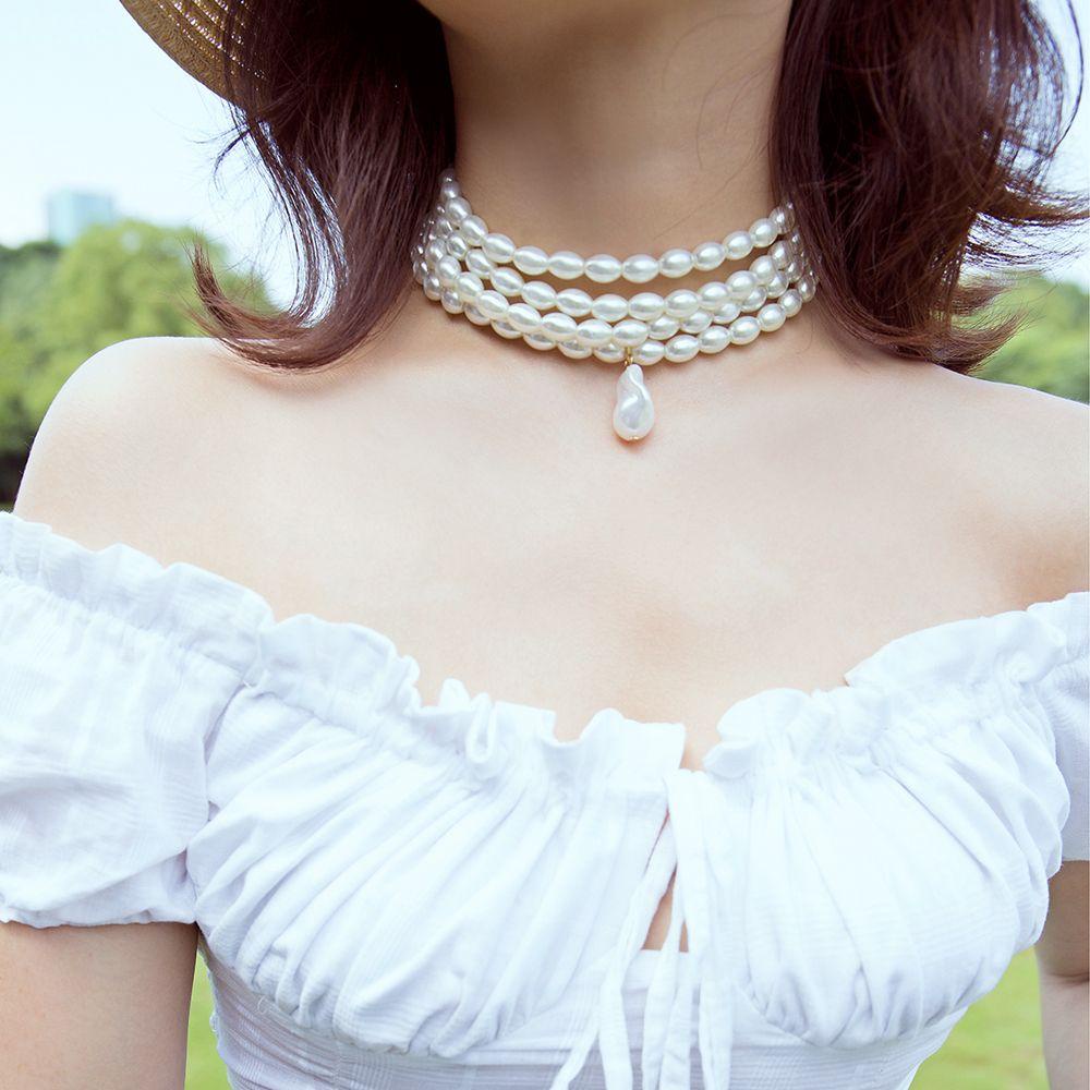 LILY Pendant Kalung Fashion Wanita Kerah Pernyataan Mutiara Tidak Teratur