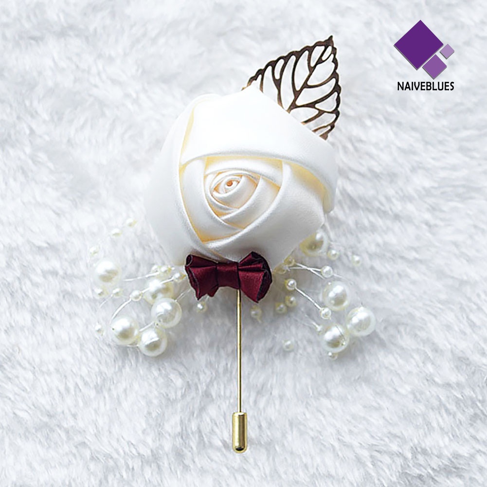 &lt; Naiveblues &gt; Artificial Flower Leaf Boutonniere Korsase Upacara Pernikahan Pengantin Pria Bros