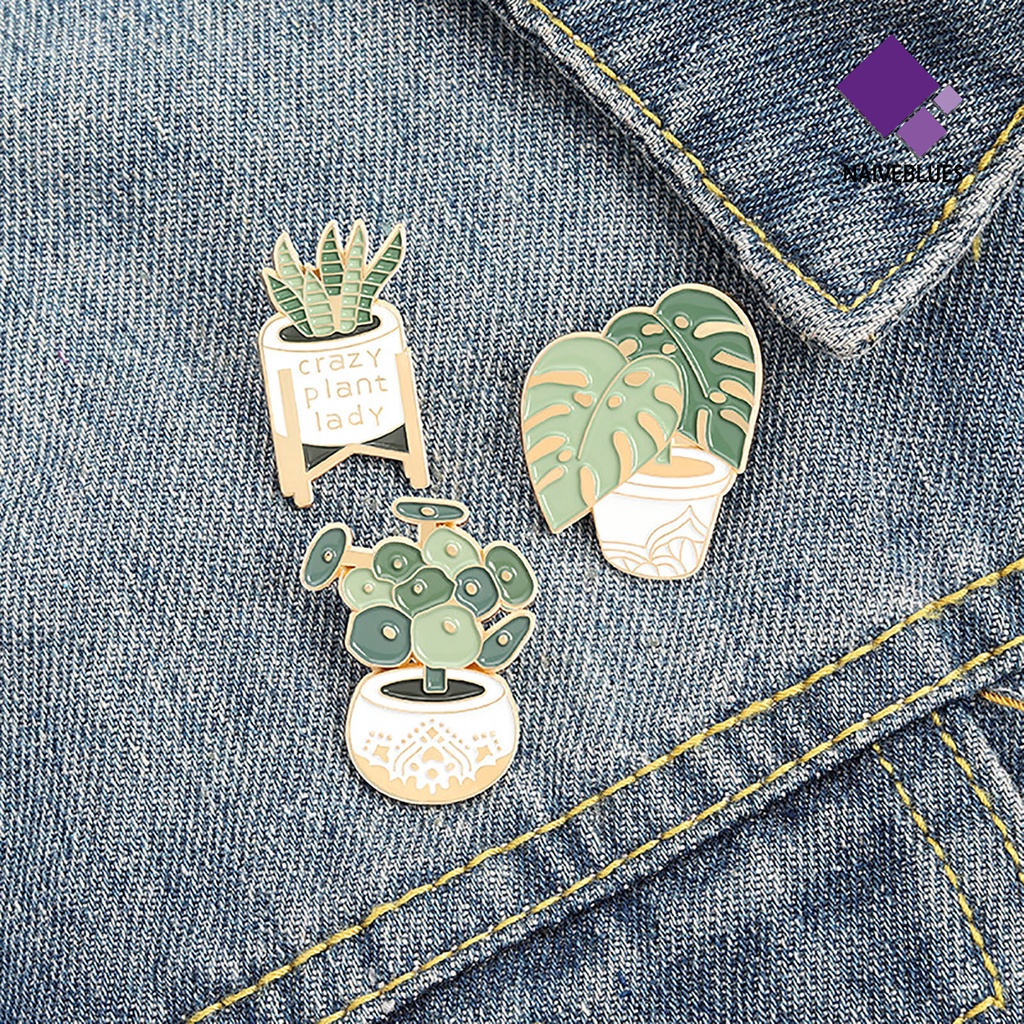 &lt; Naiveblues &gt; Pin Enamel Kartun Pot Tanaman Bros Mantel Lencana Tas Pakaian