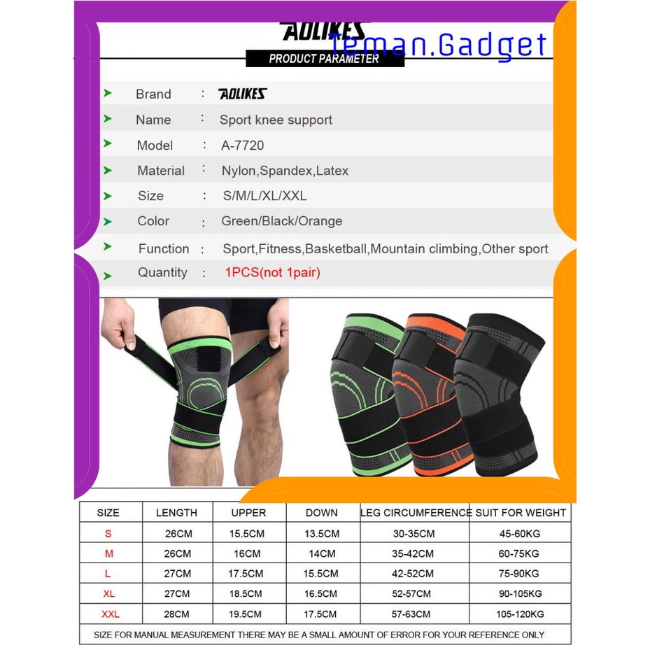 TG - OLR AOLIKES Pelindung Lutut Olahraga Knee Support Fitness - A-7720