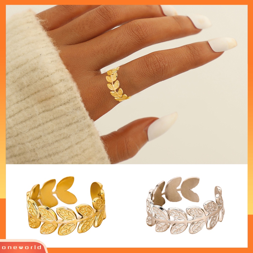 [EONE] Cincin Jari Pembukaan Daun Perhiasan Cincin Retro Bahan Stainless Steel Untuk Pesta Perjamuan Prom