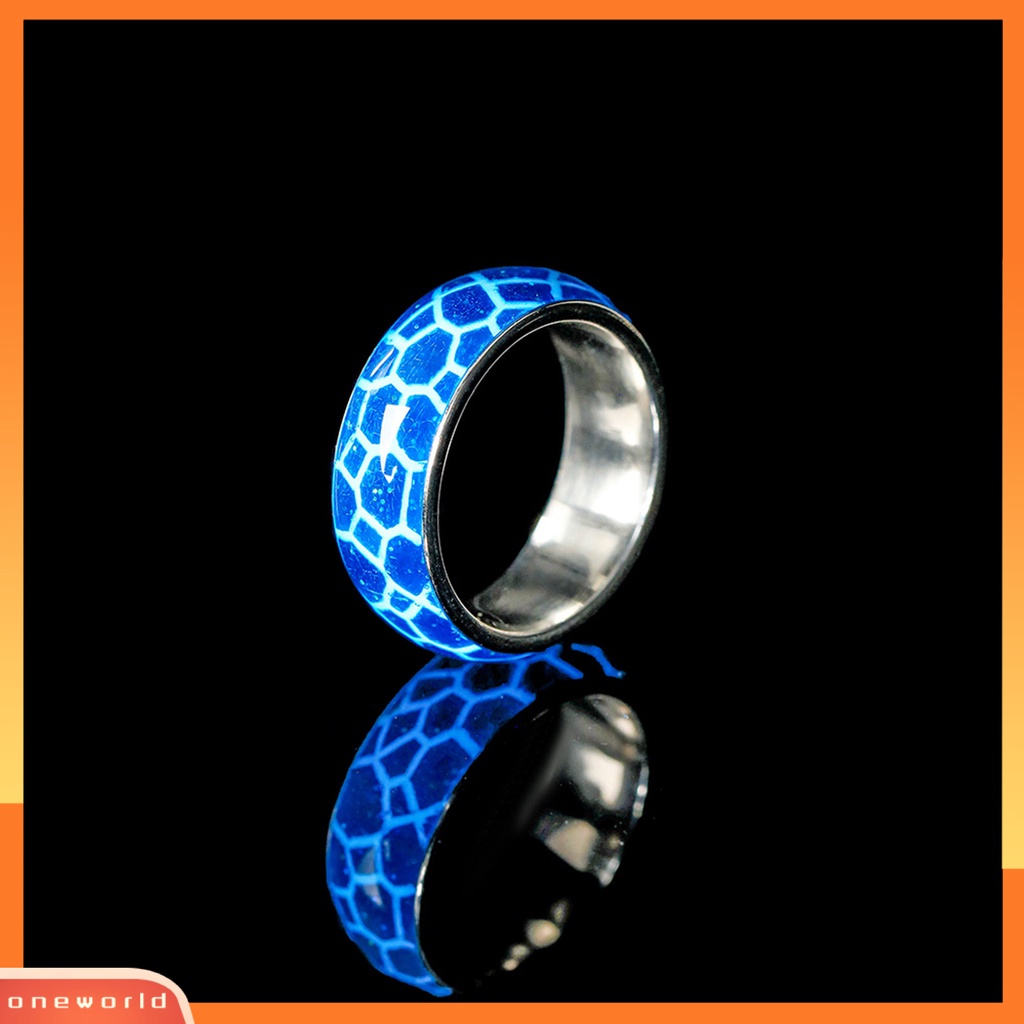 [EONE] Cincin Unisex Luminous Turtle Shell Pattern Fluorescent Glowing-In-The Dark Stainless Steel Vintage Plating Ring Untuk Halloween