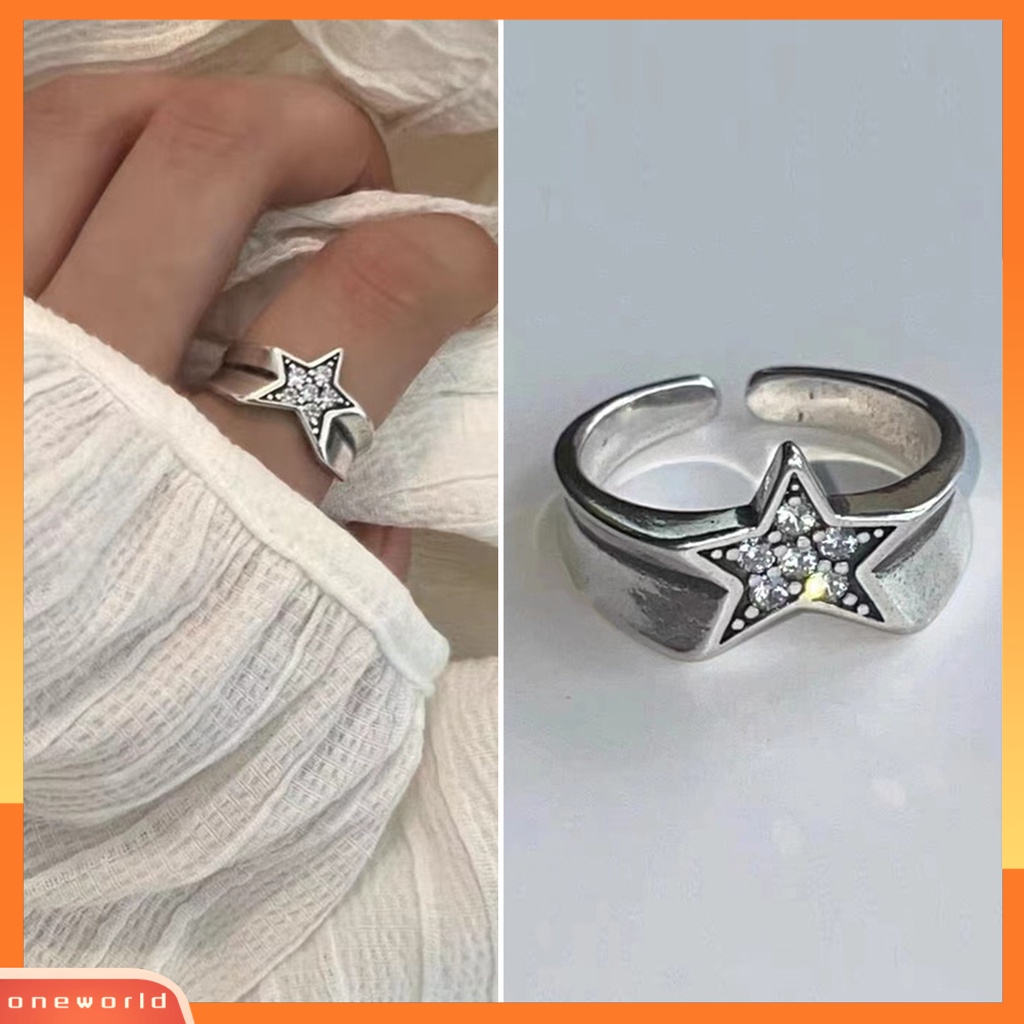 [EONE] Wanita Cincin Vintage Berlian Imitasi Mengkilap Desain Pembukaan Yang Dapat Disesuaikan Berkilau Hias Hadiah Wanita Tidak Teratur Pentagram Jari Cincin Perhiasan Untuk Kekasih