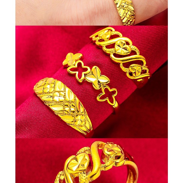 Goldkingdom Perhiasan Fashion 24K Bangkok Aksesoris Ready Stock Cincin Berlian Terbuka Wanita Cinta Serbaguna Cincin Lapis Emas