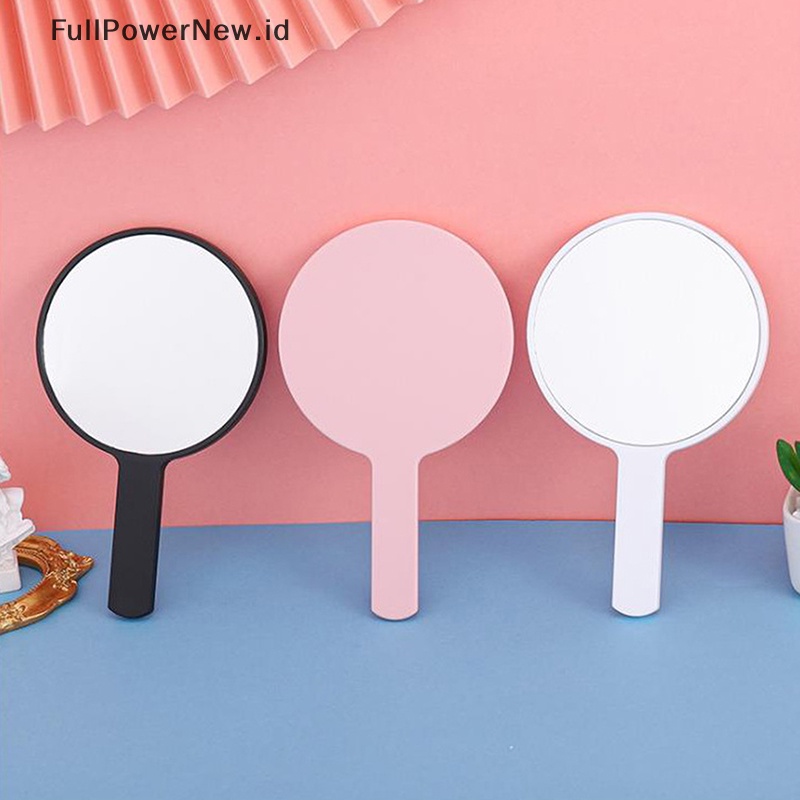 Power Handled Portable Cermin Rias Bulat Hand Held Vanity Makeup Mirror Hadiah ID