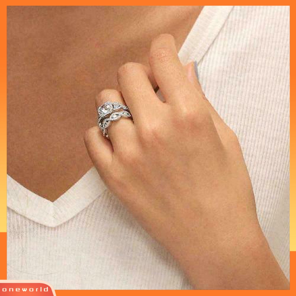 [EONE] 1set Wanita Set Cincin Berlian Imitasi Penuh Dipoles Simetris Hadiah Hari Ibu Pengantin Pernikahan Rings Women Jewelry