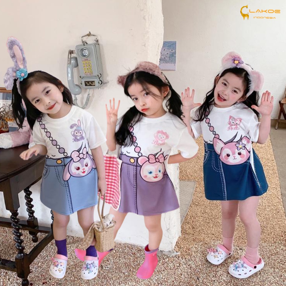 Lakoe Gaun anak perempuan 1-9Tahun Dress baju anak  rok kasual /rok denim dua potong palsu anak