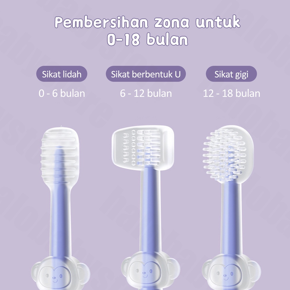 Halobaby Sikat Gigi Bayi Sikat Lidah Bayi 4 in 1 Perawatan Mulut Bayi/Food Grade Silikon Pembersih Mulut BPA Free