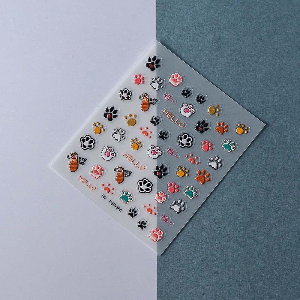 Mxbeauty Kartun Stiker Kuku Wanita Kelinci Lucu 5D Relief Hewan Perekat Diri Dekorasi Kuku